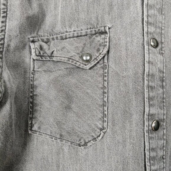 Zara Man's Button Down Jean Shirt in Dark Gray Size Medium Snap Button Western - Picture 2 of 11